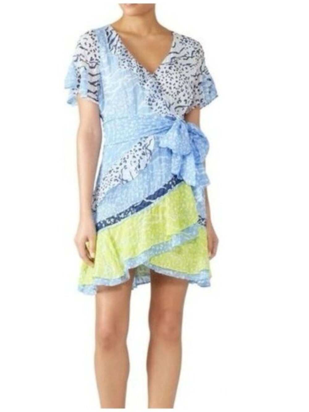 Tanya Taylor Bianka Silk Wrap Dress in Leopard Zebra Light Blue Size 4